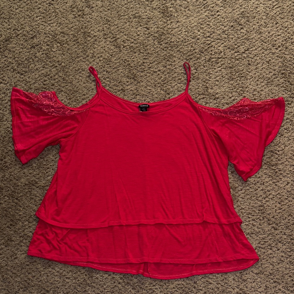 Torrid Red Cold Shoulder Blouse
